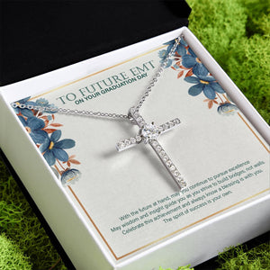 With the Future At Hand cz cross pendant close up