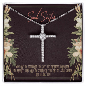 My Greatest Laughter cz cross necklace front