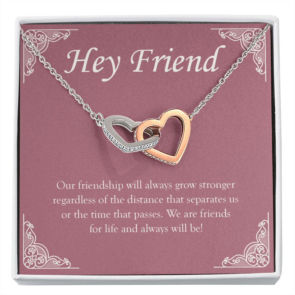 Stronger Regardless The Distance interlocking heart necklace front