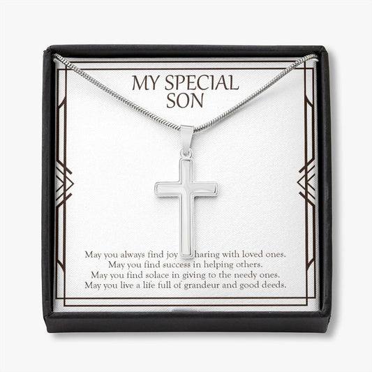 May You Always Find Joy stainless steel cross necklace front