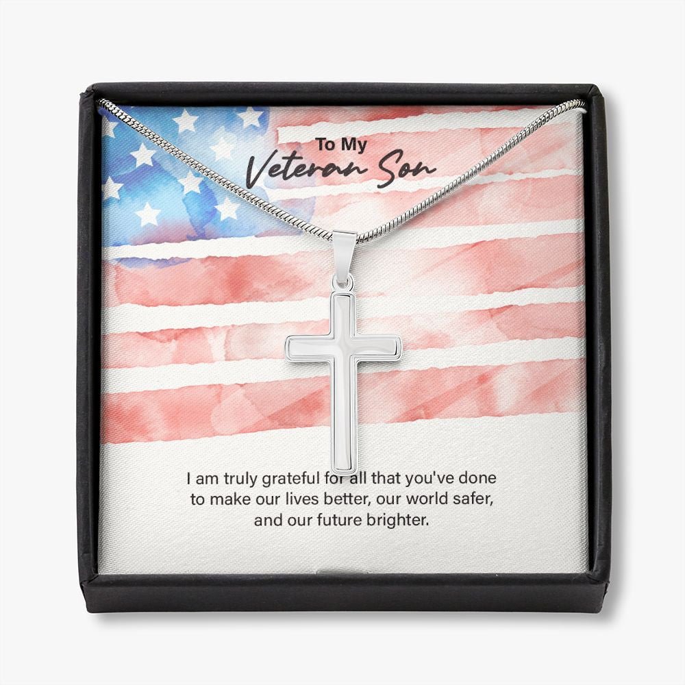 You Make Our Lives Better stainless steel cross necklace front