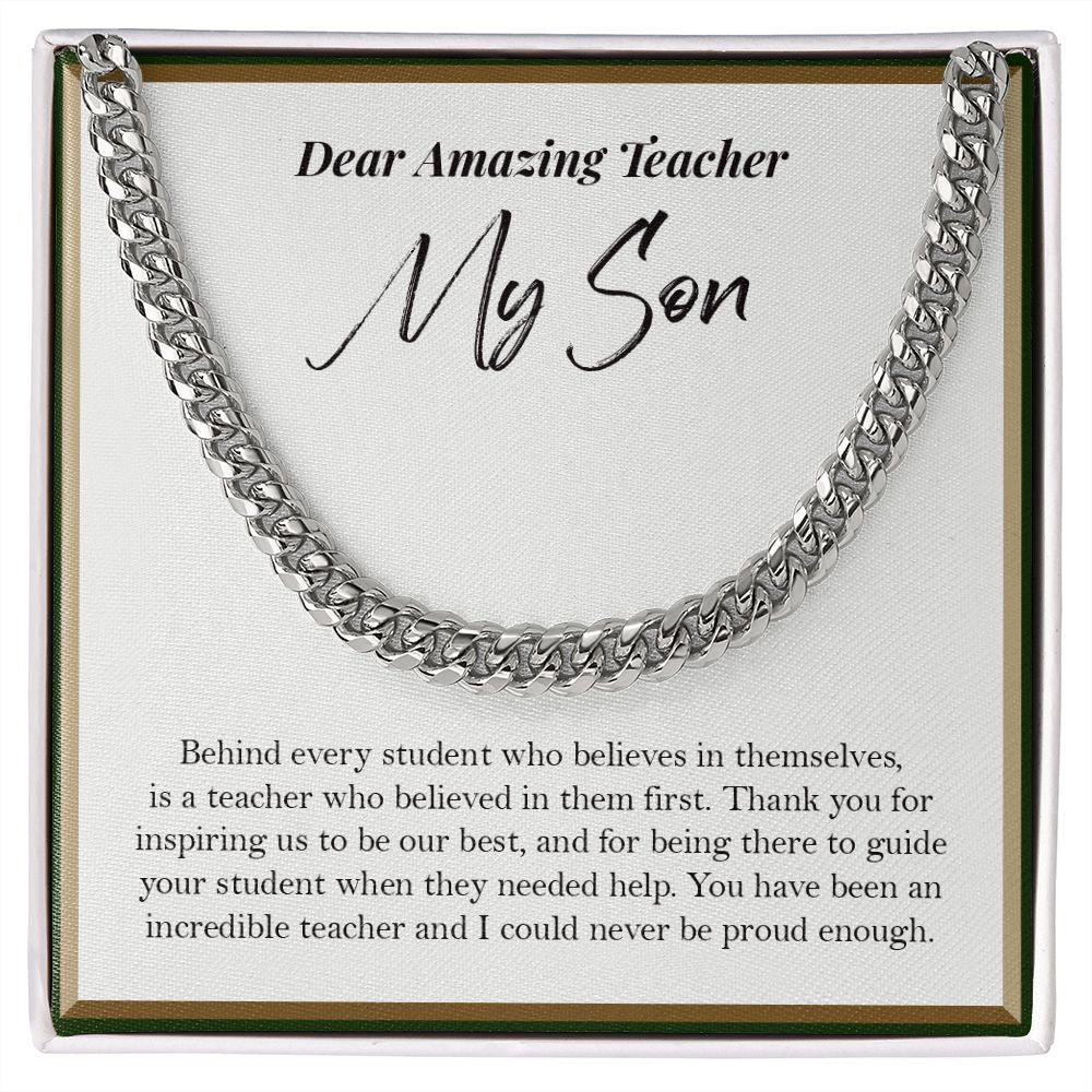 Behind Every Student cuban link chain silver front