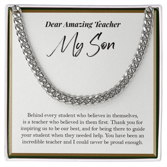 Behind Every Student cuban link chain silver front