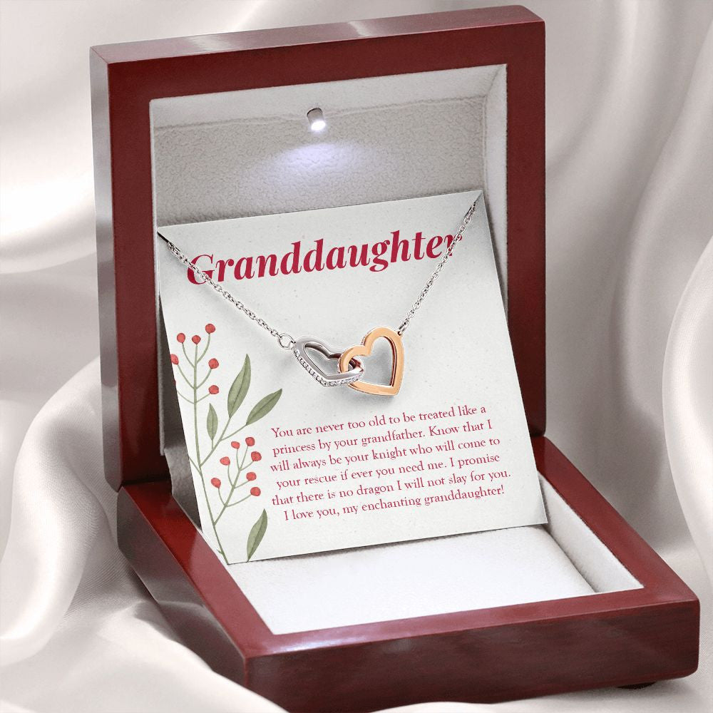 Treated Like A Princess interlocking heart necklace premium led mahogany wood box