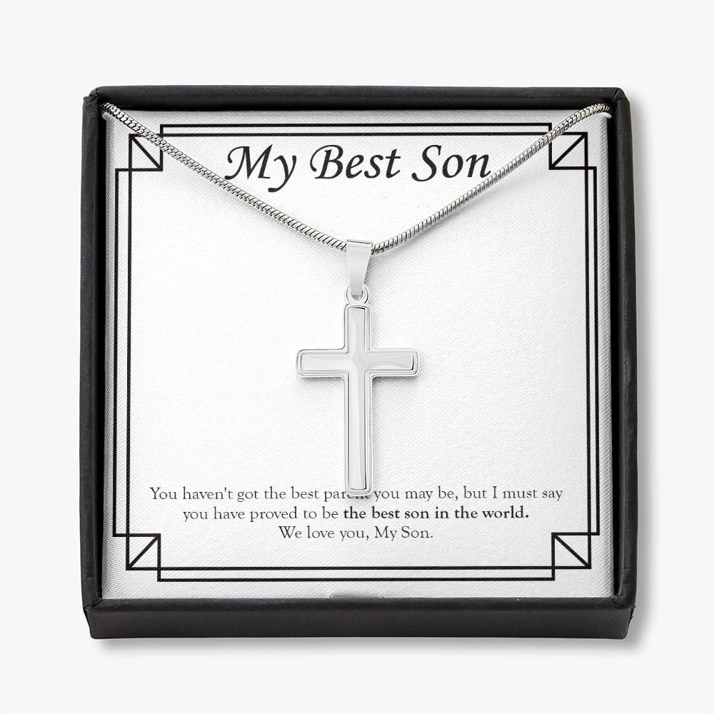 Got The Best Parent stainless steel cross necklace front