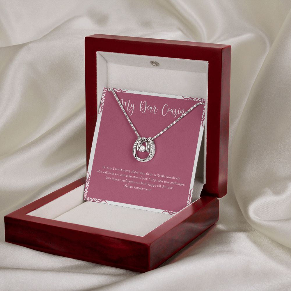 No Need To Worry horseshoe necklace premium led mahogany wood box