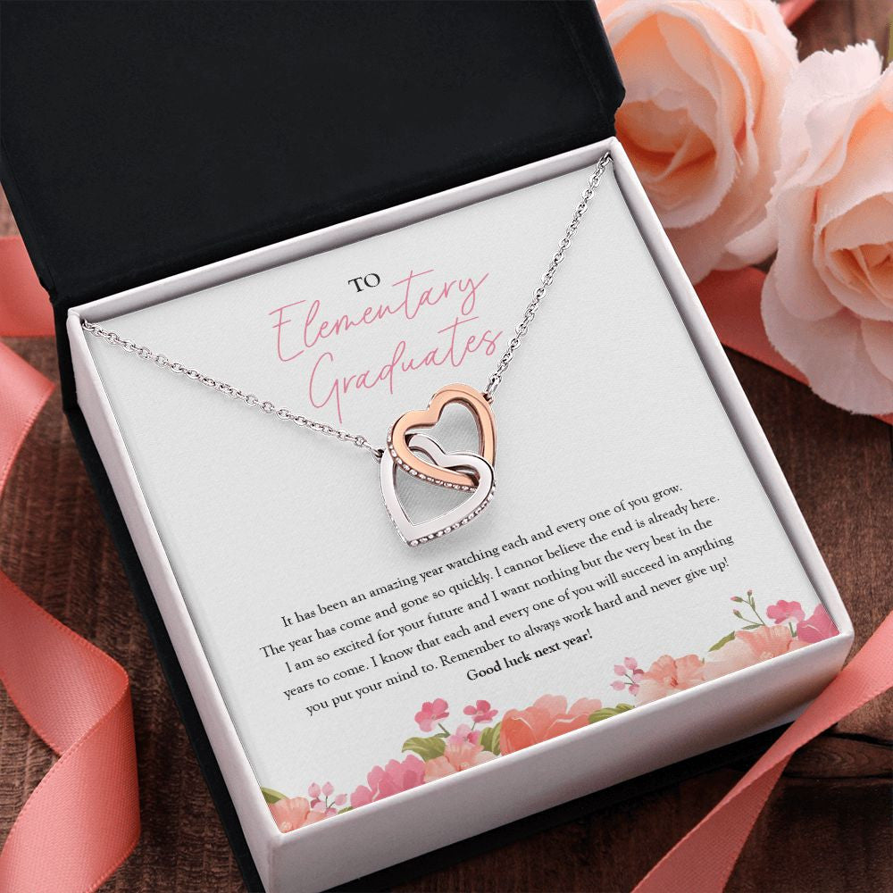 Work Hard And Never Give Up interlocking heart pendant pink flower