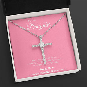 Always Here For You cz cross necklace close up
