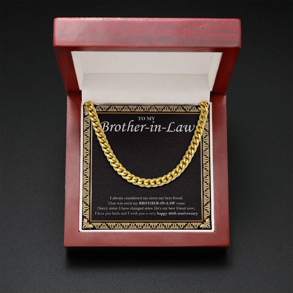 My Sister My Bestfriend cuban link chain gold mahogany box led