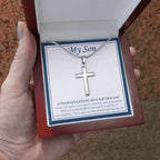 New Job And Goal stainless steel cross luxury led box hand holding