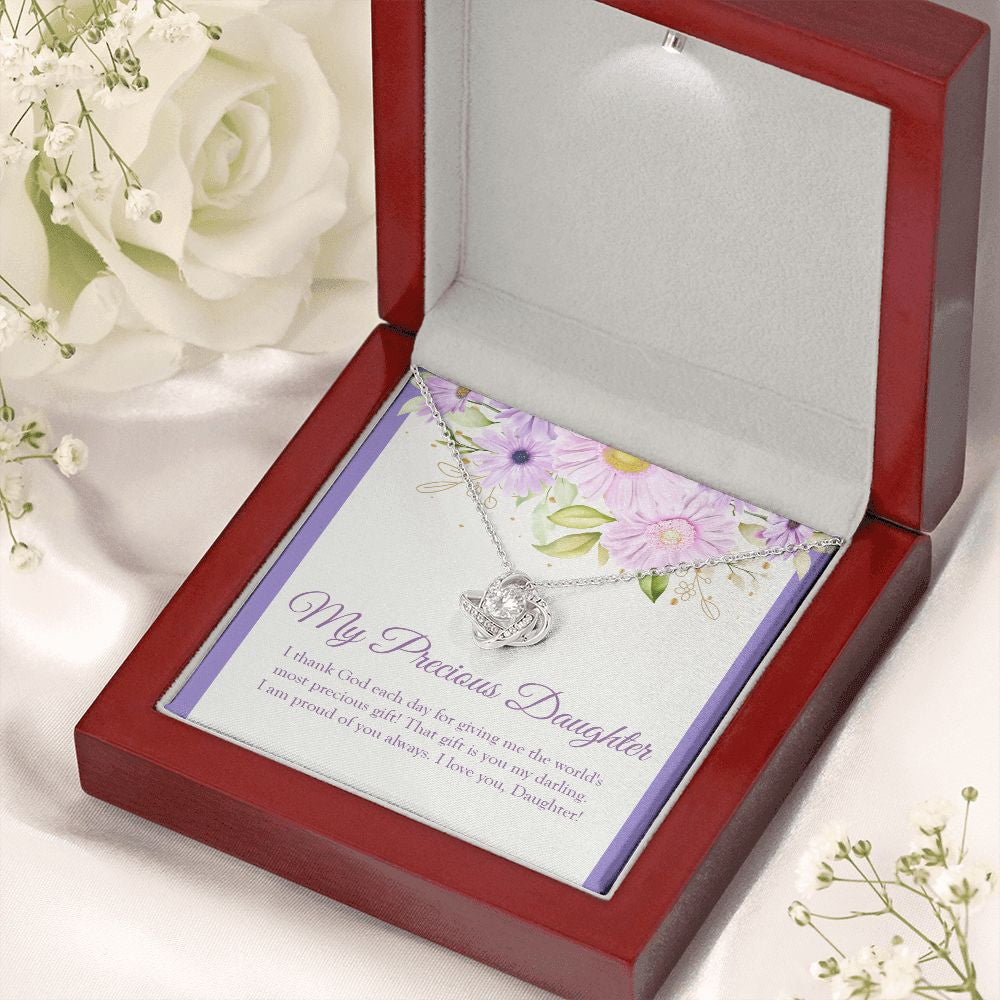 World's Most Precious Present love knot necklace premium led mahogany wood box