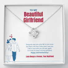 Load image into Gallery viewer, Everytime I See You, I Fall In Love love knot necklace front
