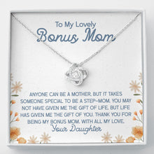 Load image into Gallery viewer, Anyone can be a Mom love knot necklace front
