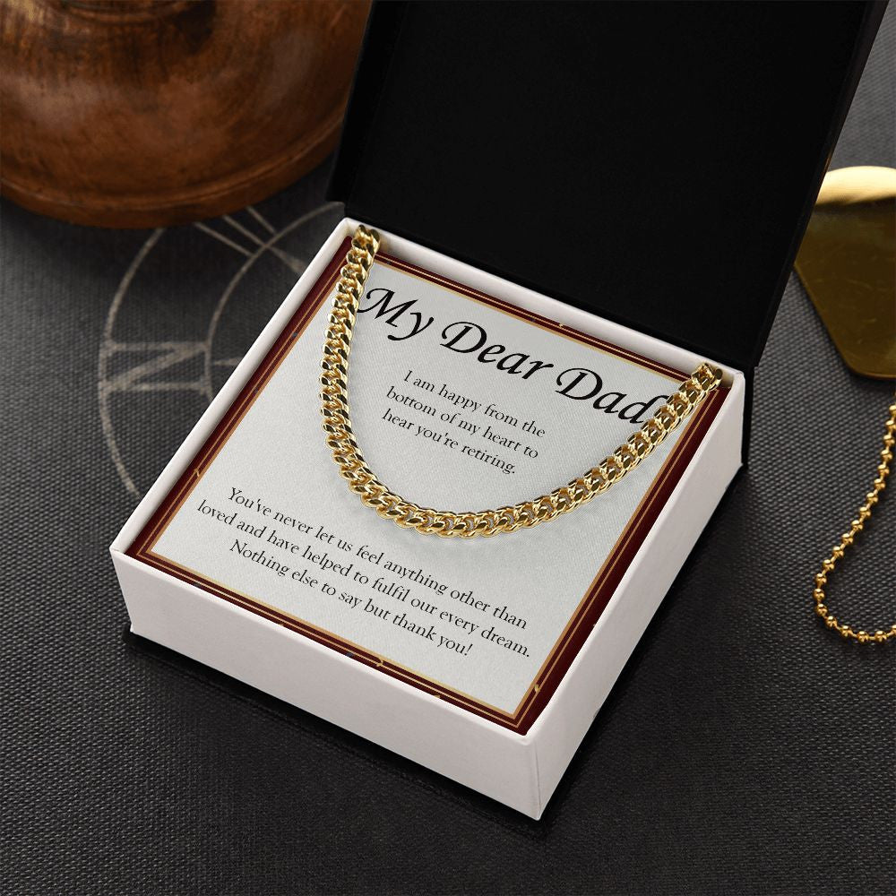 Helped Fulfill Our Dream cuban link chain gold box side view