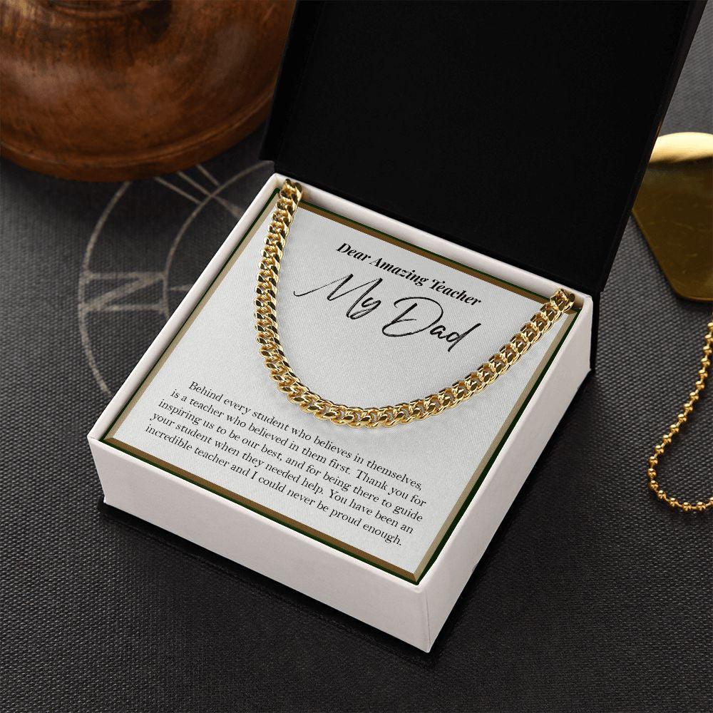 Behind Every Student cuban link chain gold box side view