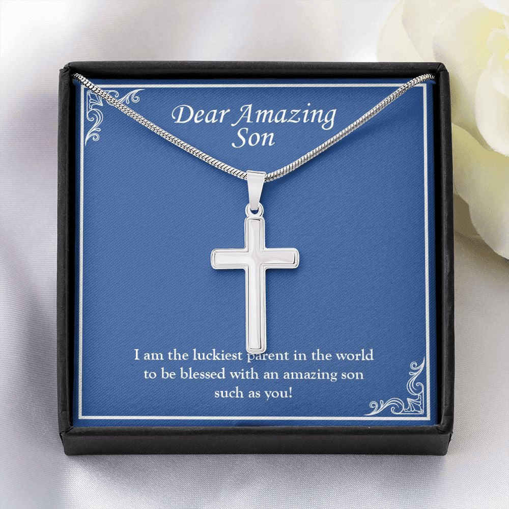 Luckiest In The World stainless steel cross yellow flower