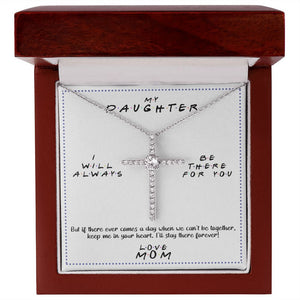 Always Be There cz cross necklace premium led mahogany wood box