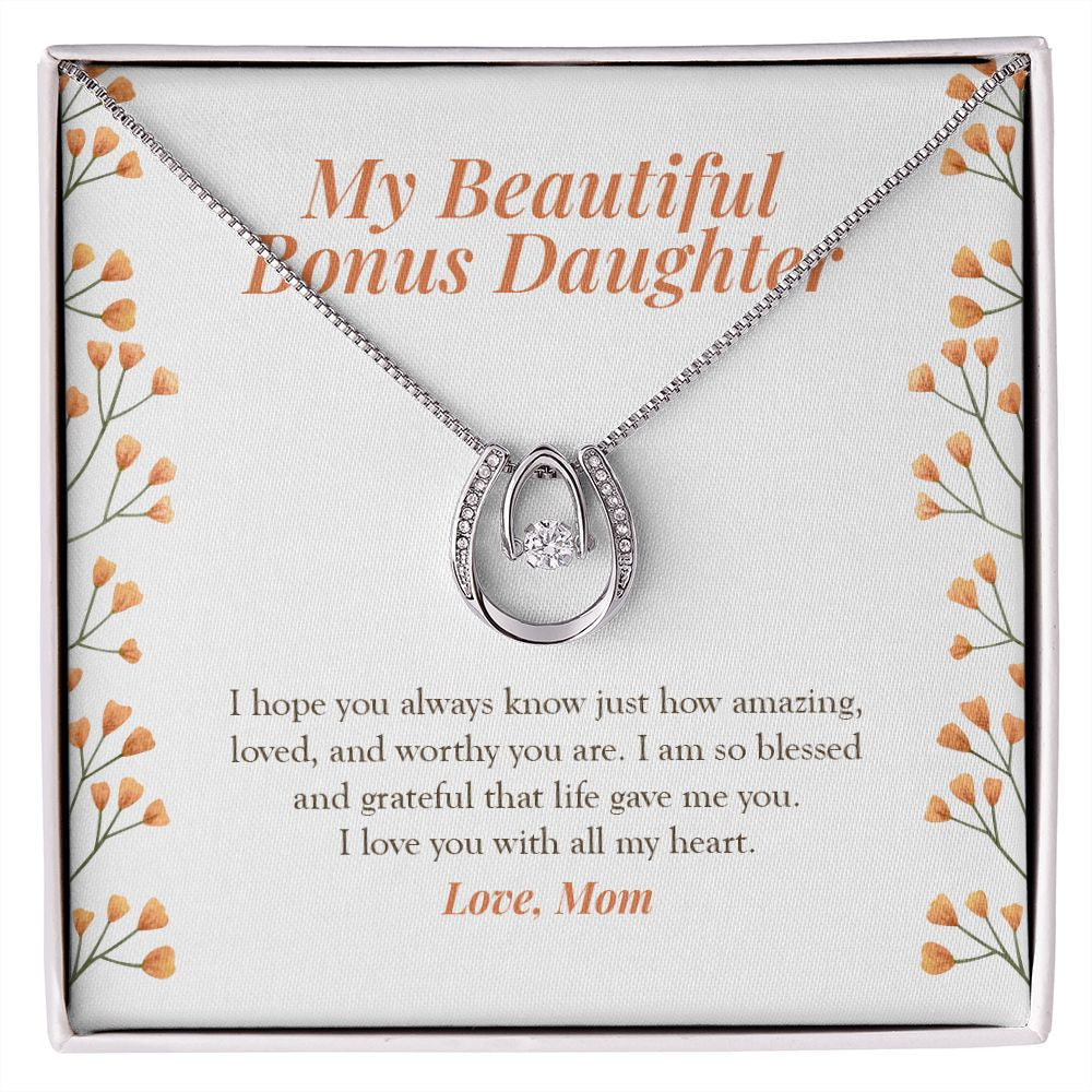 Blessed and Grateful horseshoe necklace front