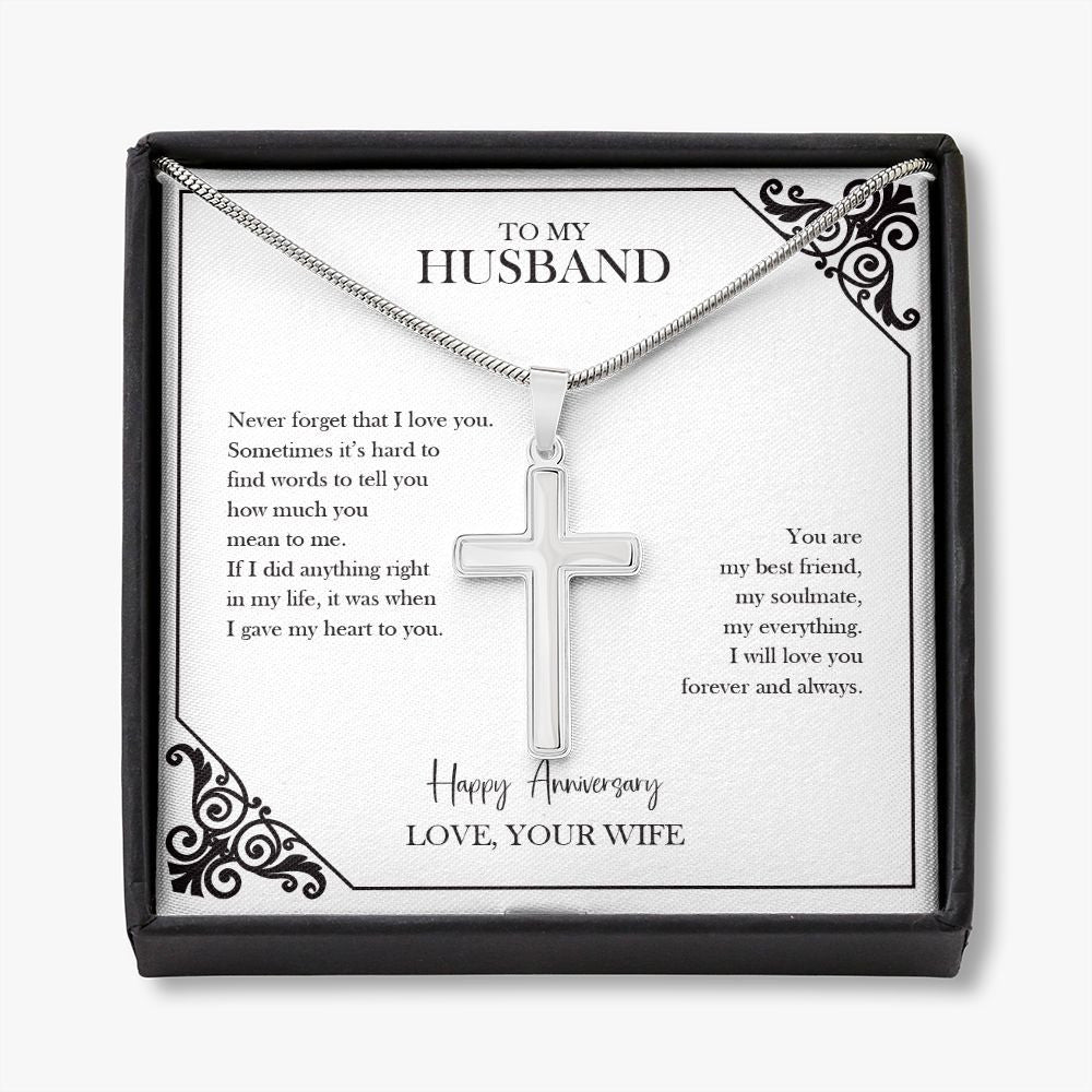 Hard To Find Words stainless steel cross necklace front