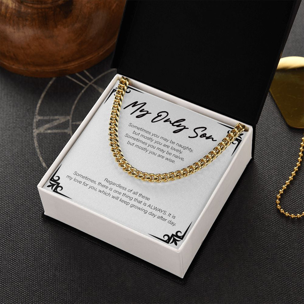 My Love For You cuban link chain gold box side view