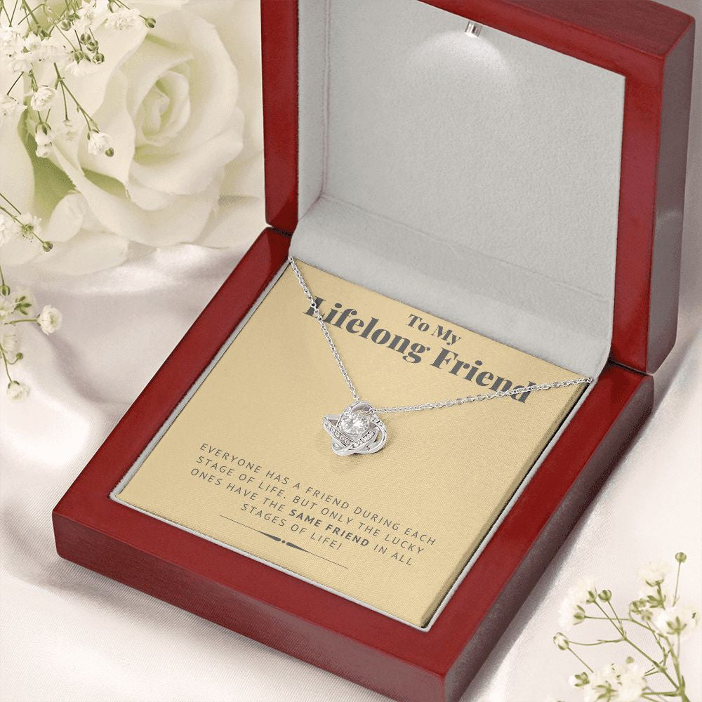 But Only The Lucky One love knot necklace premium led mahogany wood box