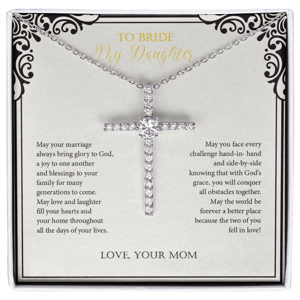 Blessings To Family cz cross necklace front