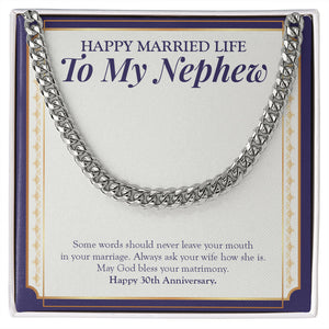 God Bless Your Matrimony cuban link chain silver front