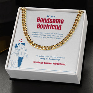 Fall In Love All Over Again cuban link chain gold standard box