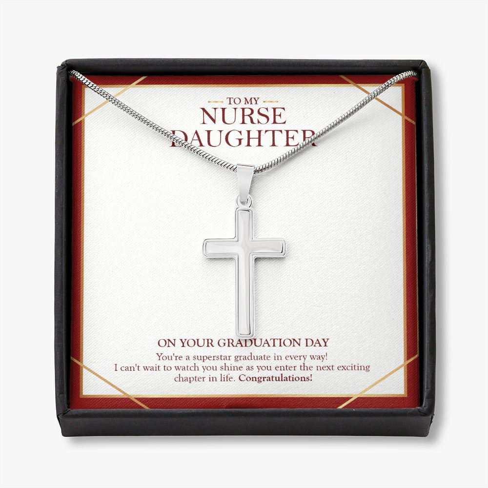 Exciting Chapter In Life stainless steel cross necklace front