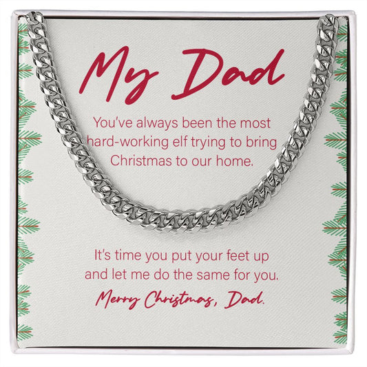 The Most Hard-Working Elf cuban link chain silver front