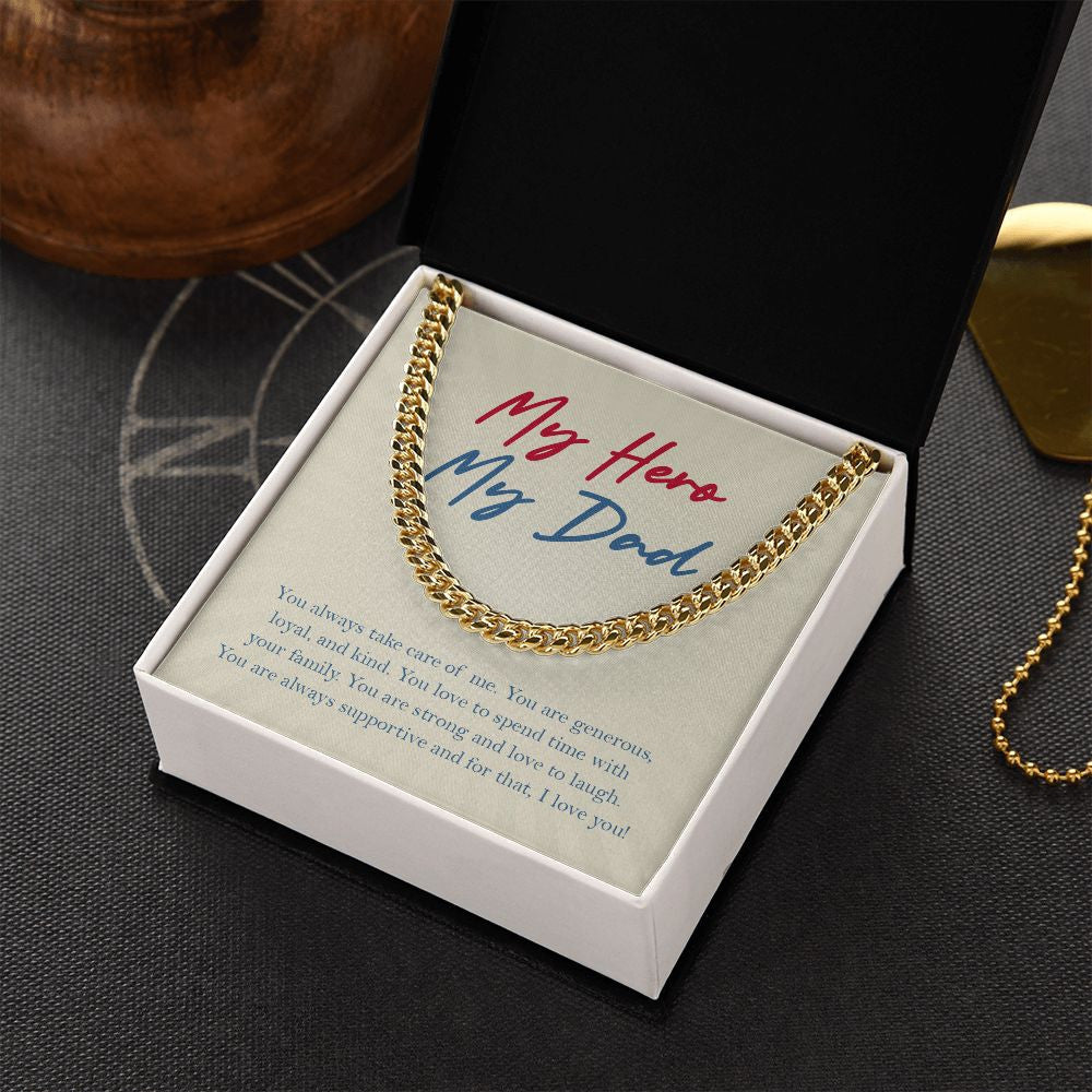 Strong And Love To Laugh cuban link chain gold box side view