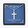 Luckiest In The World stainless steel cross necklace front