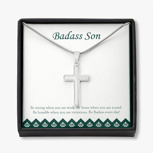 Be Brave When Scared stainless steel cross necklace front