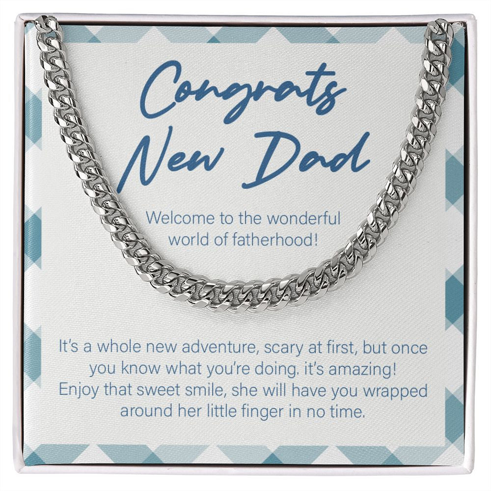 World of Fatherhood cuban link chain silver front