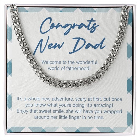 World of Fatherhood cuban link chain silver front