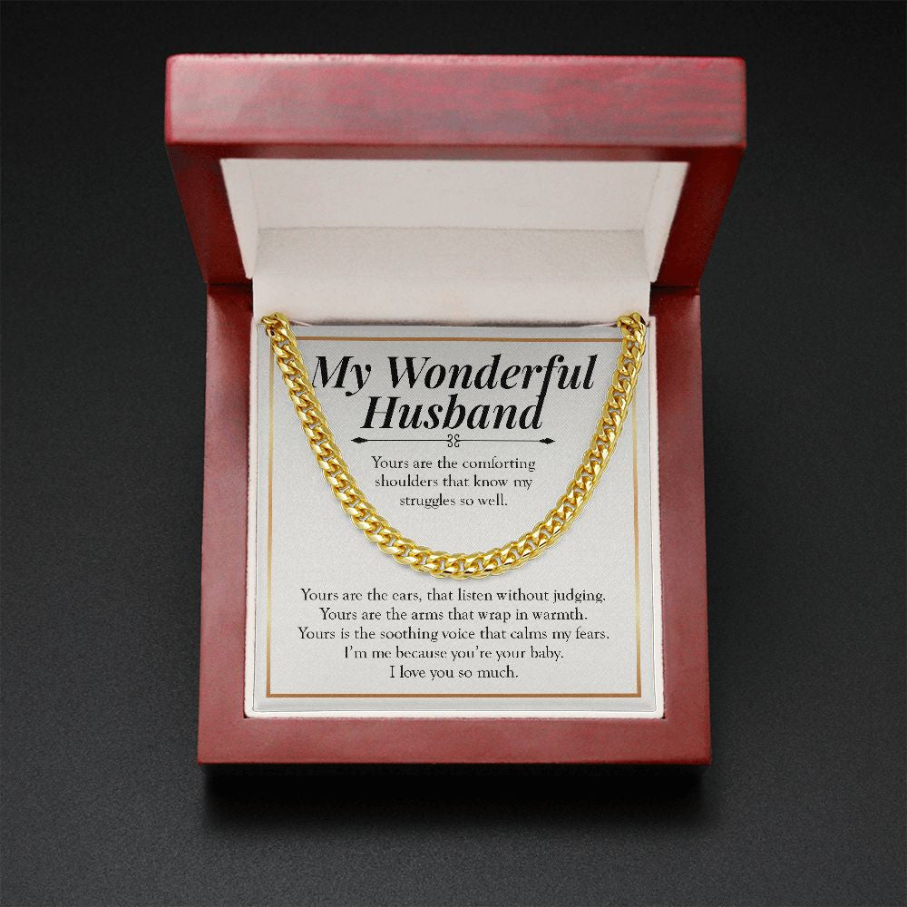 I Am Me Because Of You cuban link chain gold mahogany box led