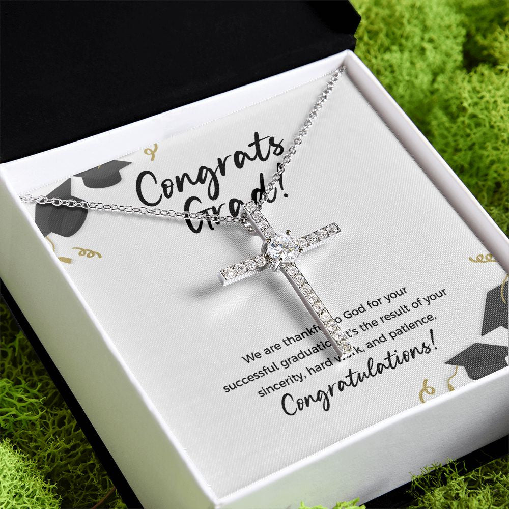 Thankful For God cz cross pendant close up