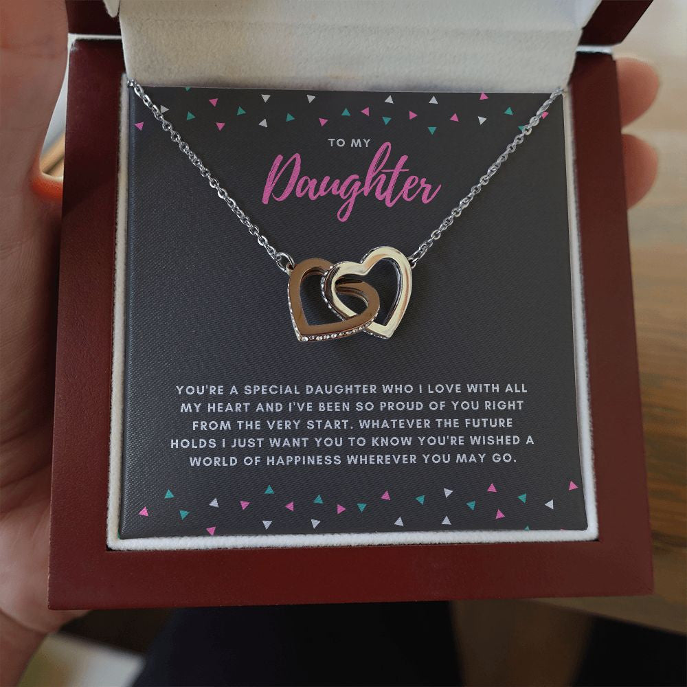 Happiness Wherever You Go interlocking heart necklace luxury led box hand holding