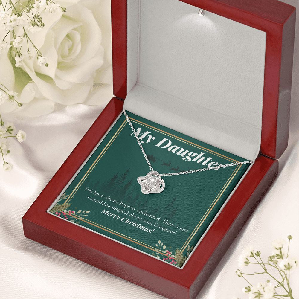 Kept Us Enchanted love knot necklace premium led mahogany wood box