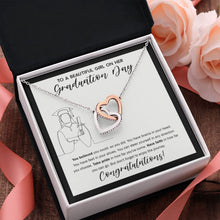 Load image into Gallery viewer, Direction you Choose interlocking heart pendant pink flower
