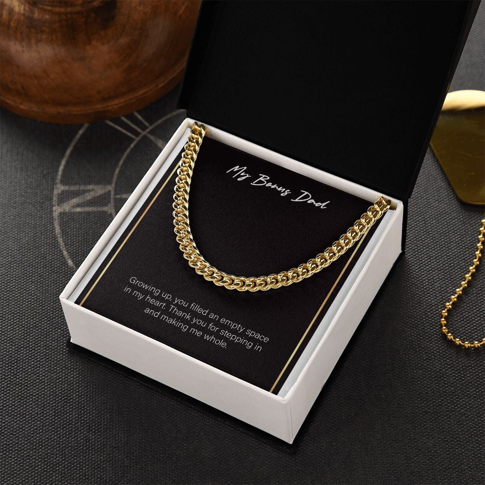 Empty Space In My Heart cuban link chain gold box side view