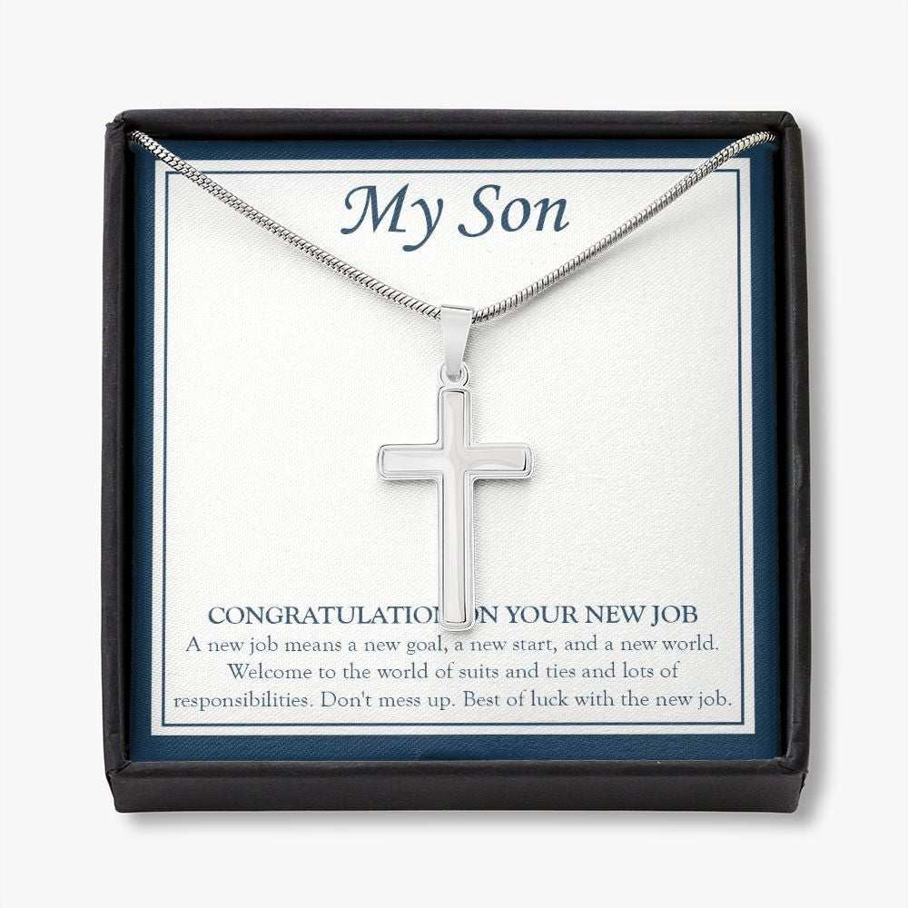 New Job And Goal stainless steel cross necklace front