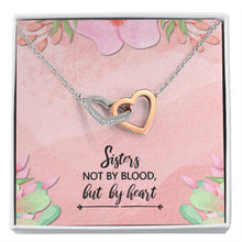 Load image into Gallery viewer, Sisters Not By Blood interlocking heart necklace front
