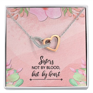 Sisters Not By Blood interlocking heart necklace front
