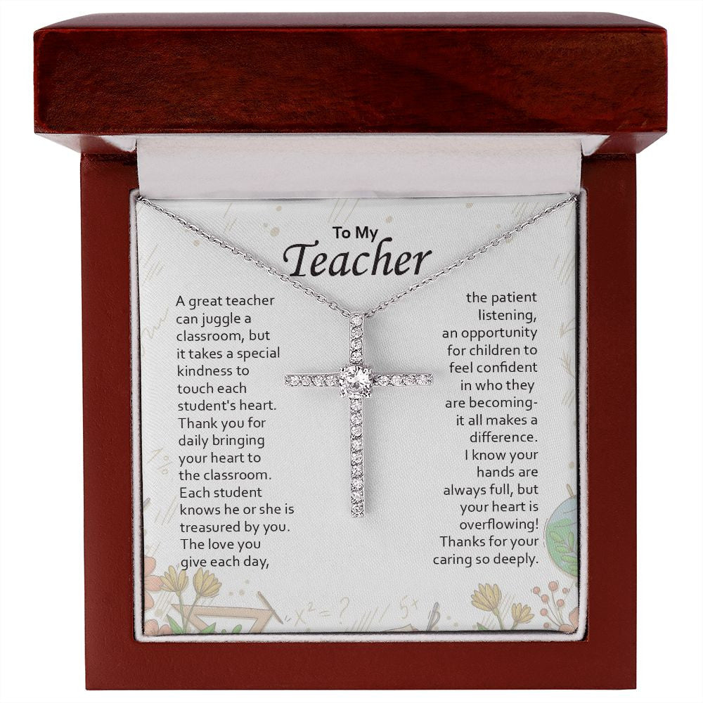 Bringing Your Heart To Classroom cz cross necklace premium led mahogany wood box