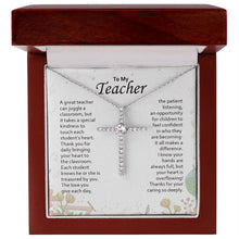 Load image into Gallery viewer, Bringing Your Heart To Classroom cz cross necklace premium led mahogany wood box
