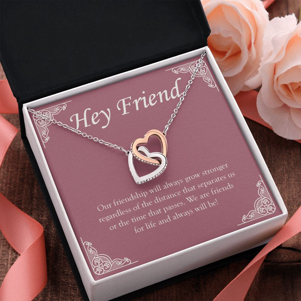 Stronger Regardless The Distance interlocking heart pendant pink flower