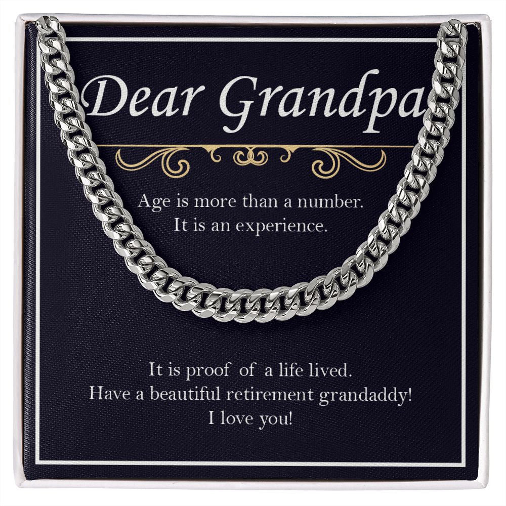 Age Is An Experience cuban link chain silver front