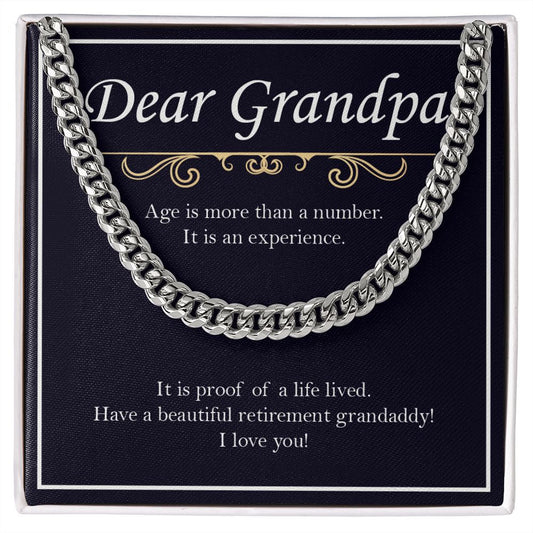 Age Is An Experience cuban link chain silver front