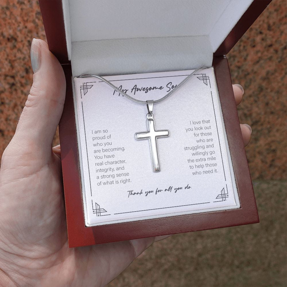 Proud Of Who You Are stainless steel cross luxury led box hand holding